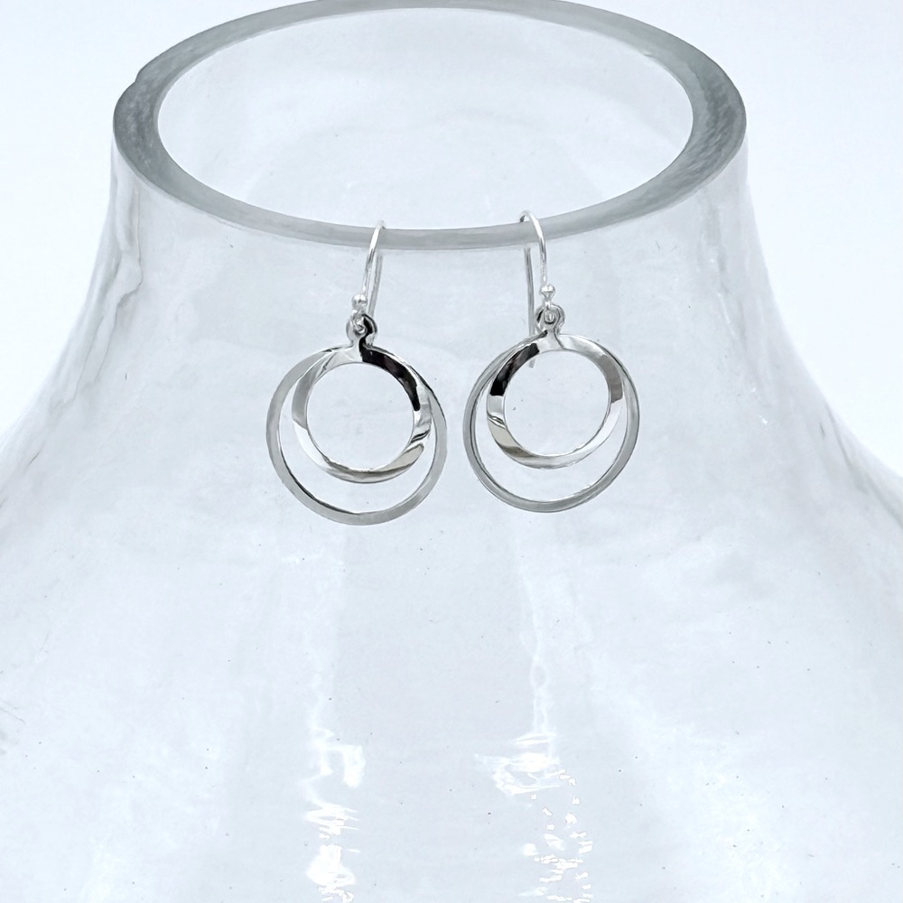 925 Sterling Silver Double Circle Dangle Earrings! NEW! - Picture 4 of 4